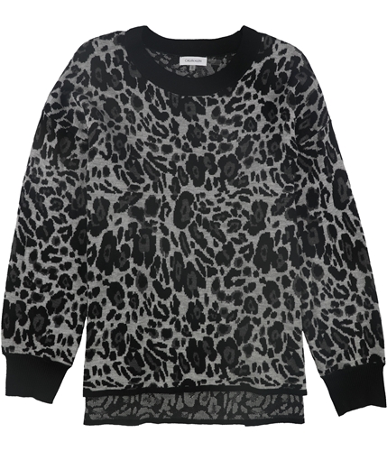Calvin Klein Womens Leopard Print Pullover Sweater gray L