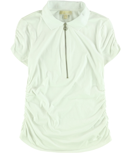 Michael Kors Womens SS Runched Polo Shirt white L