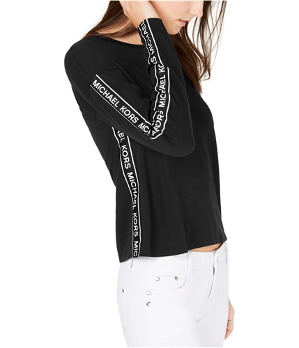 Michael Kors Womens Logo-Tape Basic T-Shirt black XXS