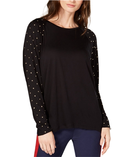 Michael Kors Womens Studded-Sleeve Embellished T-Shirt black M