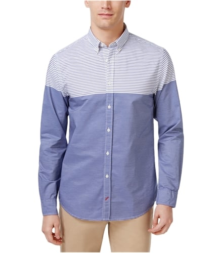 Tommy Hilfiger Mens Colorblocked Stripe Button Up Shirt 902 2XL
