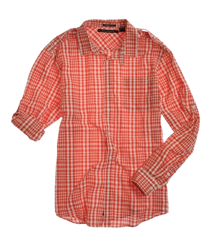 Sean John Mens Ls Checkered Button Up Shirt techorange 3XL