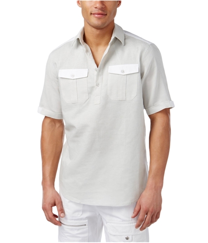 Sean John Mens Textured Popover Button Up Shirt platinum XL