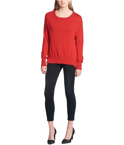 DKNY Womens Ruffled Vented Knit Sweater red XXS