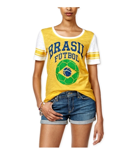 Freeze CMI Inc. Womens Brasil Futbol Graphic T-Shirt yellowwhite XS