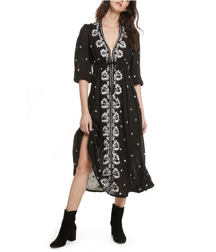 Free People Womens Embroidered Maxi Dress black S