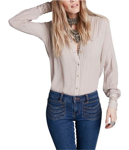 Free People Womens The Best Button Down Blouse beige S