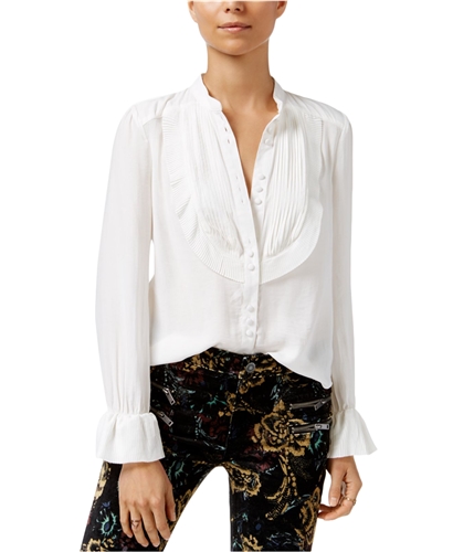 Free People Womens All Shook Up Pleated Button Down Blouse ivory S