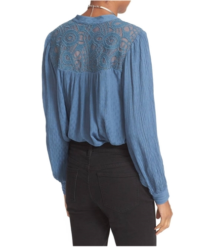 Free People Womens Canyon Rose Peasant Blouse blue XS