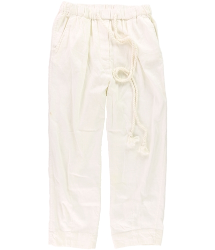 Free People Womens Linen Casual Cropped Pants whitecombo XS/24