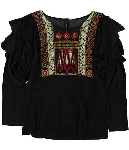 Free People Womens Embroidered Knit Blouse black M