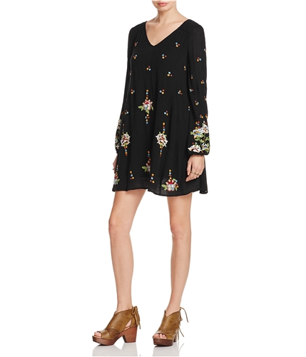 Free People Womens Oxford Embroidered A-line Dress blackcombo XS