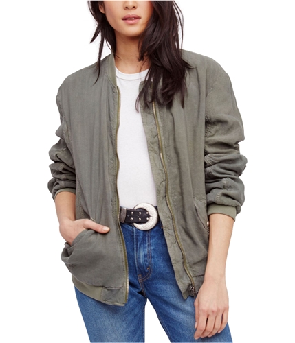 Free People Womens Ruched Bomber Jacket mermaidgreen S