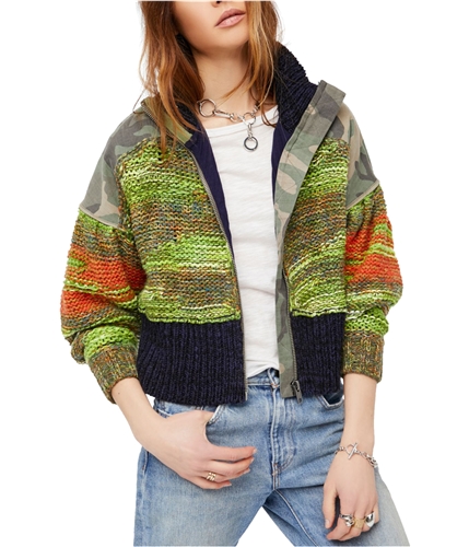 Free People Womens Camo clash Bomber Jacket army S