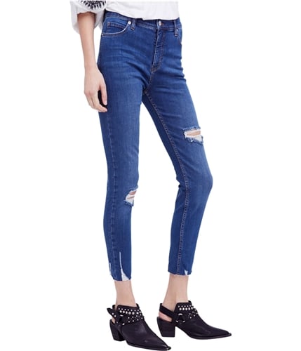 Free People Womens Ripped Raw Hem Skinny Fit Jeans blue 26x30