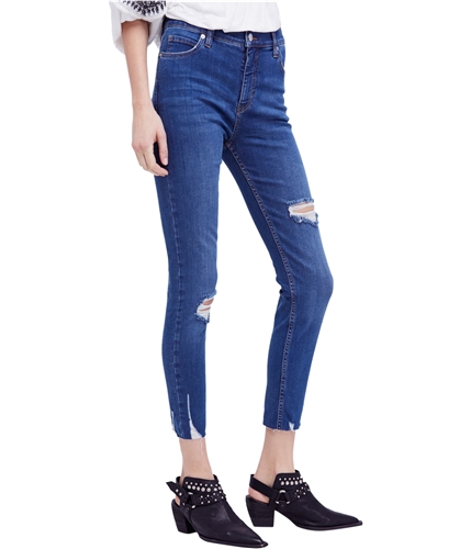 Free People Womens Raw Hem Skinny Fit Jeans blue 28x24