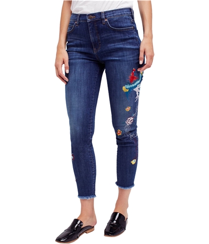 Free People Womens Embroidered Skinny Fit Jeans blue 26x28