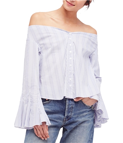 Free People Womens Solid Off the Shoulder Blouse bluecombo XS