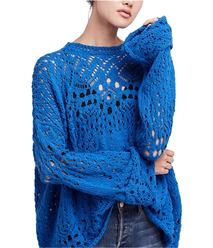 Free People Womens Traveling Lace Knit Sweater blue S