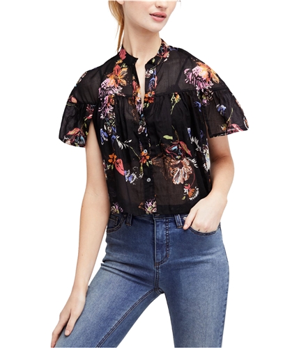 Free People Womens Sweet Escape Button Up Shirt blackcomb XS