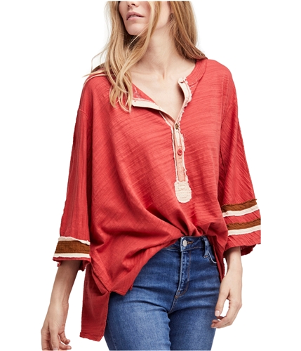 Free People Womens Second Wind Henley Shirt red XS
