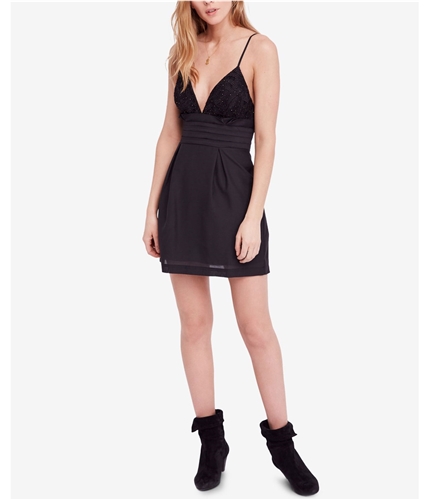 Free People Womens We Go Together Bodycon Fit & Flare Mini Dress black 4