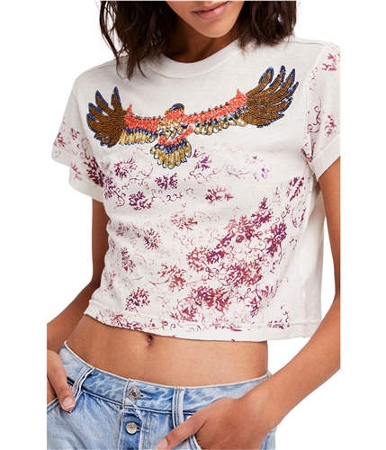 Free People Womens Cropped Embellished T-Shirt ivory L