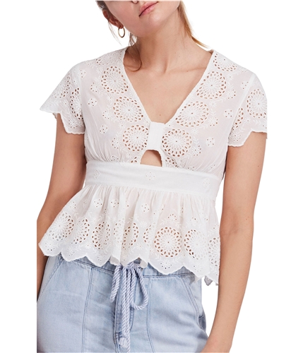 Free People Womens Eyelet Pullover Blouse ivory S