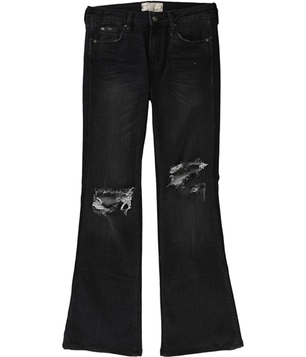 Free People Womens Authentic Ripped Flared Jeans black 26x31