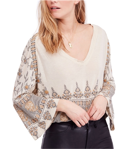 Free People Womens Medallion Print Pullover Blouse natural XS