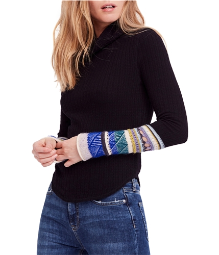 Free People Womens Mixed-Up Cuff Pullover Sweater blackcombo XS