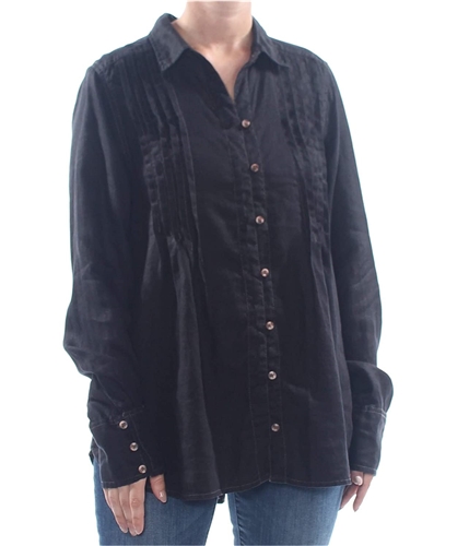 Free People Womens Pleated Button Down Blouse black S