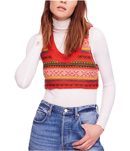 Free People Womens Cropped Sweater Vest flamecombo XS