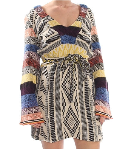 Free People Womens Patchwork Sweater Dress creammulticombo XS