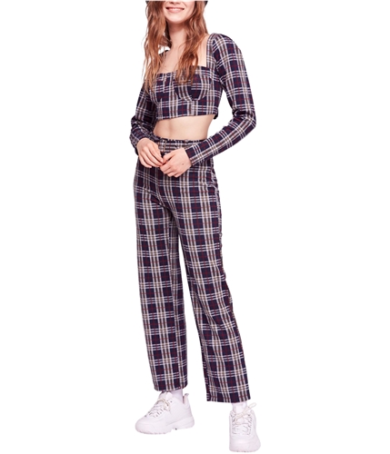Free People Womens Plaid Pant Suit navy 4x28