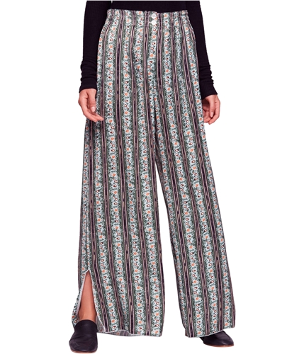 Free People Womens Floral Print Casual Wide Leg Pants green XS/27