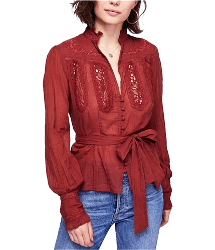 Free People Womens Embroidered Button Down Blouse sienna S