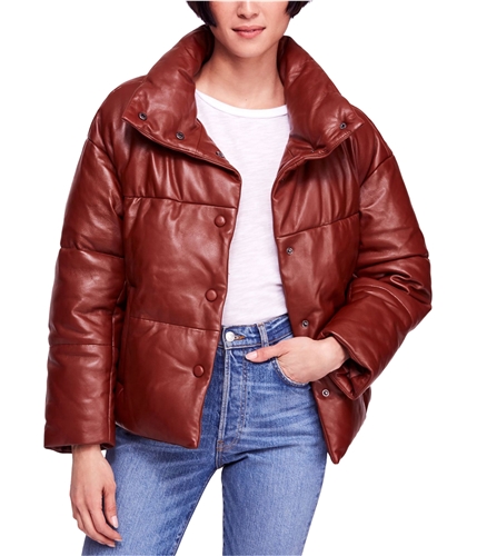 Free People Womens Leather Puffer Jacket copper S