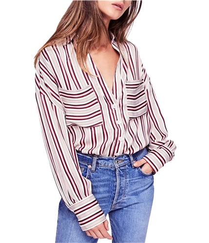 Free People Womens Striped Button Up Shirt navy XS
