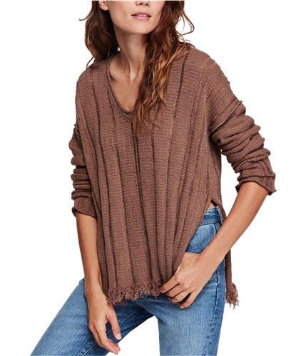 Free People Womens Distressed Pullover Sweater brown XS