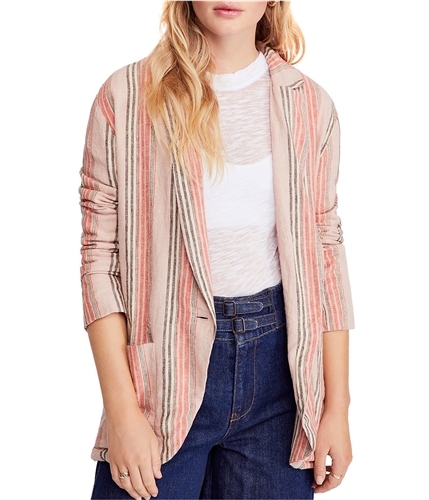 Free People Womens Simply Stripe One Button Blazer Jacket pink XS