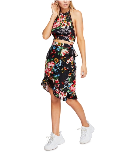 Free People Womens 2 Piece set Floral Wrap Skirt navy S