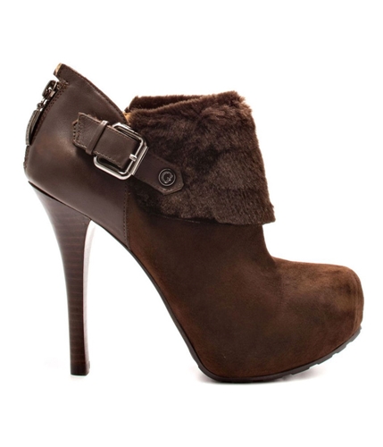 GUESS Womens Oleta Cuffed Ankle Platform Boots darkbrownsuede 10