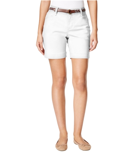 Lee Womens Petite Georgia Belted Casual Denim Shorts white 16P