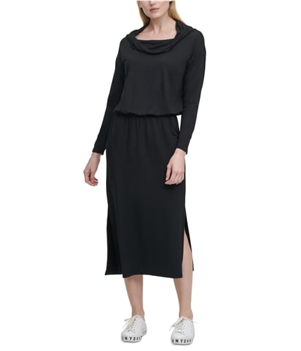DKNY Womens Cowlneck Midi Dress black XS