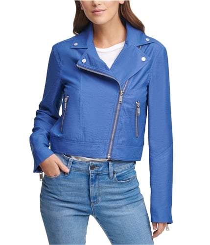 DKNY Womens Zipper Motorcycle Jacket blue XXS