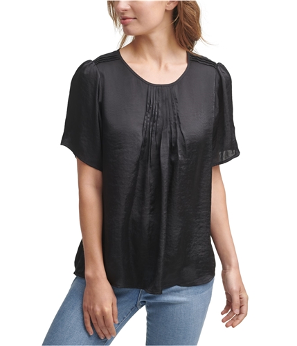 DKNY Womens Pleated Pullover Blouse black M