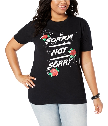 Love Tribe Womens Sorry Not Sorry Graphic T-Shirt black 1X