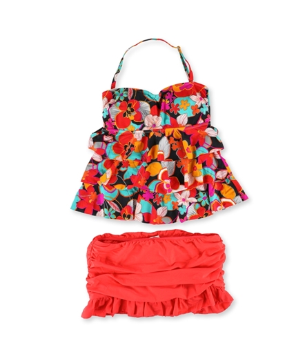 Island Escape Womens Tiered Ruffled Skirtini 2 Piece Bandeau redcoral 12