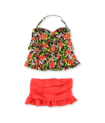 Island Escape Womens Floral Tiered Skirtini 2 Piece Tankini redcoral 10